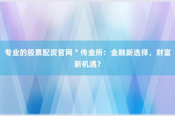 专业的股票配资官网 * 传金所：金融新选择，财富新机遇？