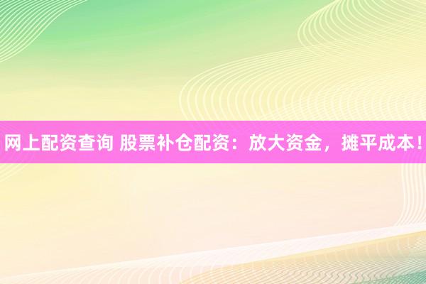 网上配资查询 股票补仓配资：放大资金，摊平成本！