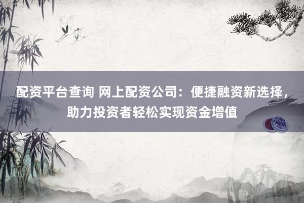 配资平台查询 网上配资公司：便捷融资新选择，助力投资者轻松实现资金增值