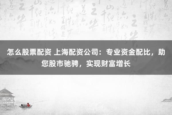 怎么股票配资 上海配资公司：专业资金配比，助您股市驰骋，实现财富增长
