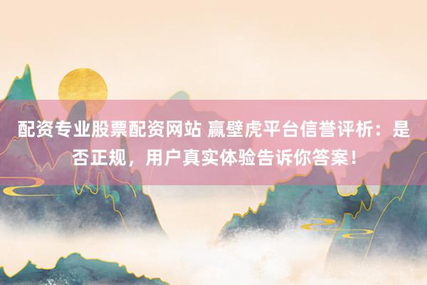 配资专业股票配资网站 赢壁虎平台信誉评析:是否正规,用户真实体验告诉你答案!