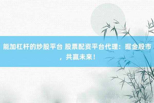 能加杠杆的炒股平台 股票配资平台代理：掘金股市，共赢未来！